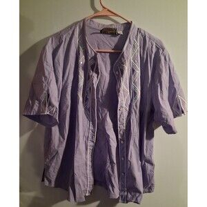 Bob Mackie Purple Short Sleeve Button Up Blouse Sz XL